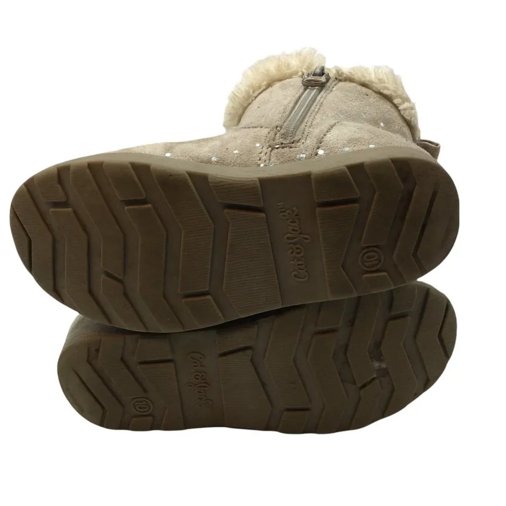 Cat & Jack snow boots tan Oriole‎ Fleece ankle booties Faux suede fur Size 10